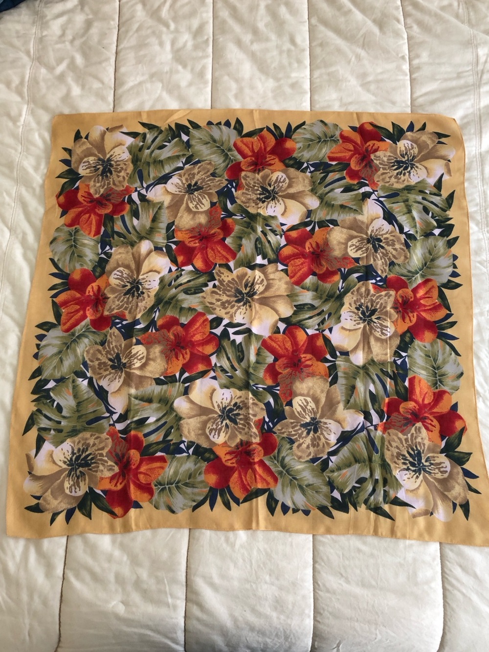 Tropical Floral Patterned Semi-Sheer Scarf 34” x 34”